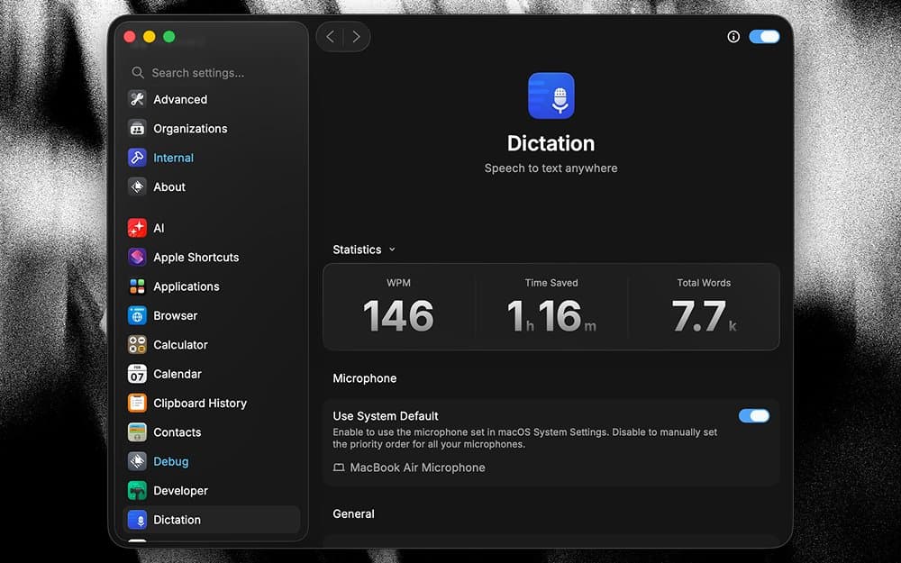 Raycast Dictation turning spoken words into formatted text.