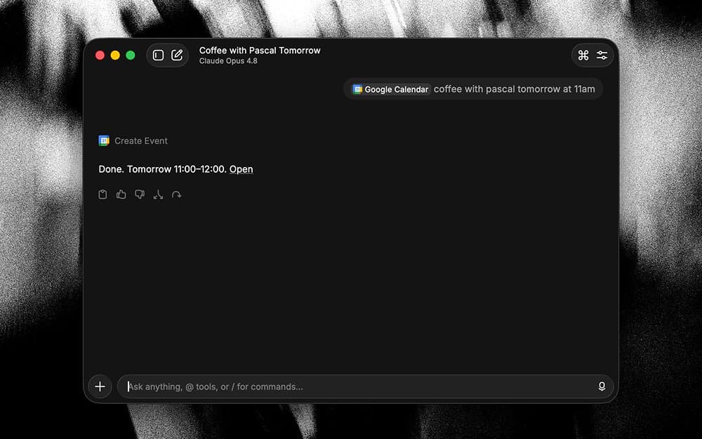 Raycast AI using the Google Calendar extension to create an event.