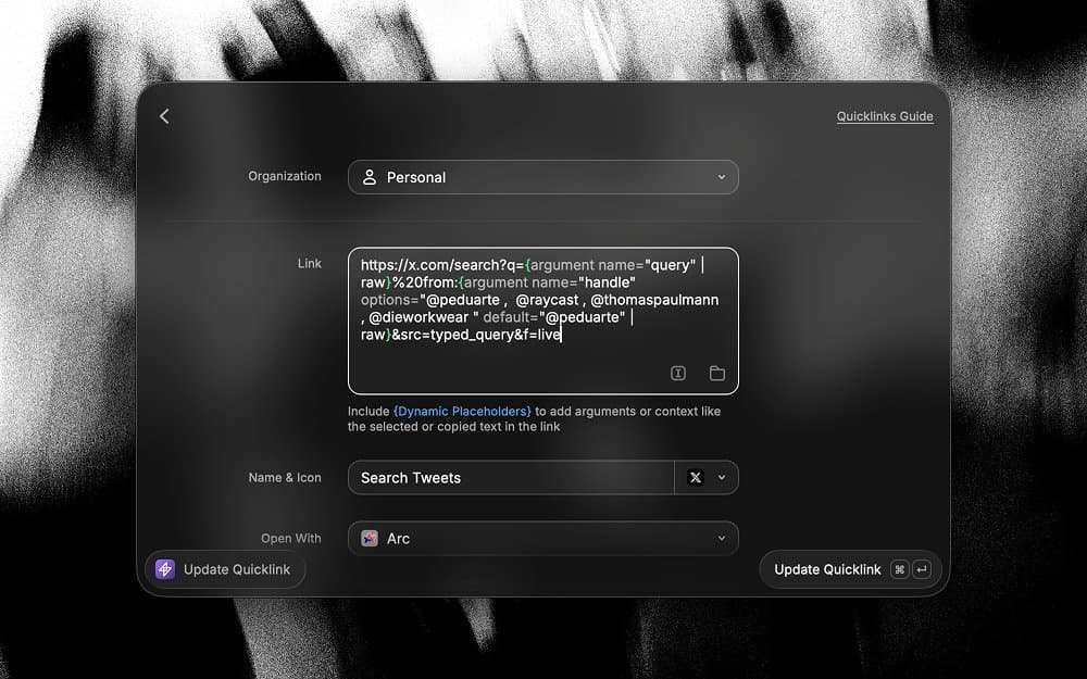Raycast quicklink for searching tweets.