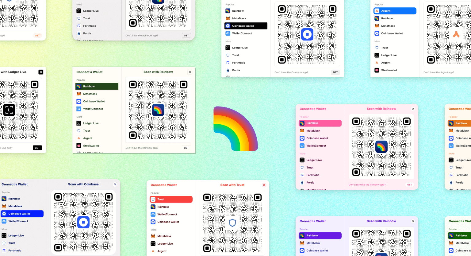 Showing off different themes of RainbowKit.