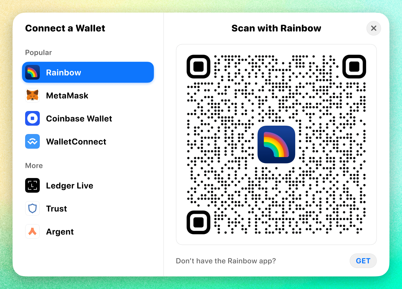 RainbowKit's wallet list displaying lots of wallets into two seperate groups.